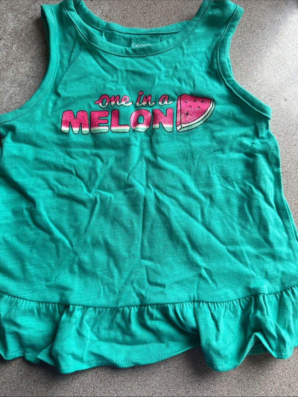 George Teal Tank Top with Pink 'One in a Melon' Graphic